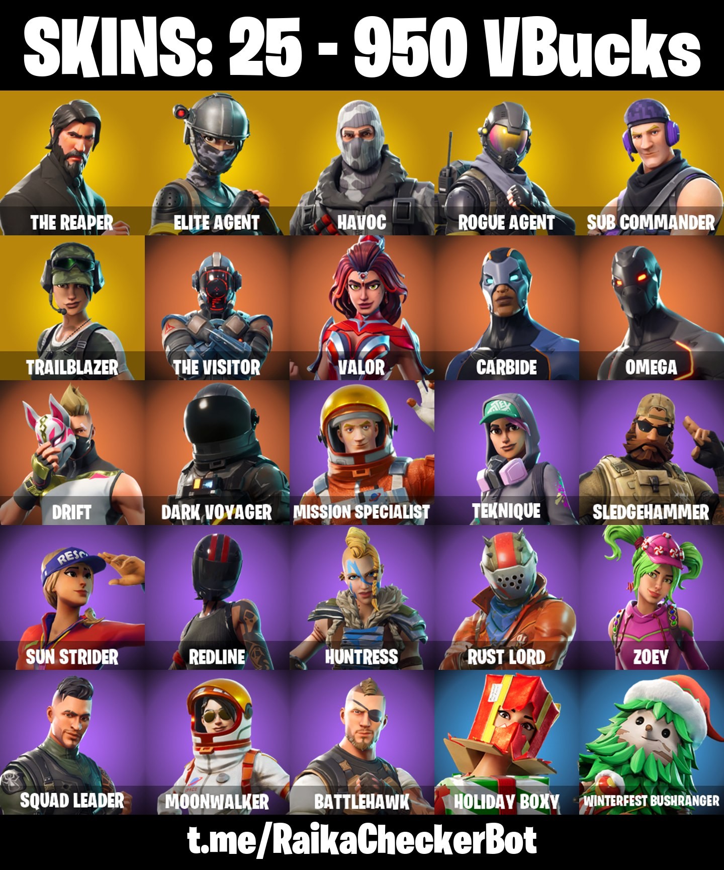 Fortnite Account ( PLAYSTATION / XBOX / PC / MOBILE / NINTENDO ) The Reaper, Trailblazer, Elite Agent, Sub Commander, Omega (25 Skins)