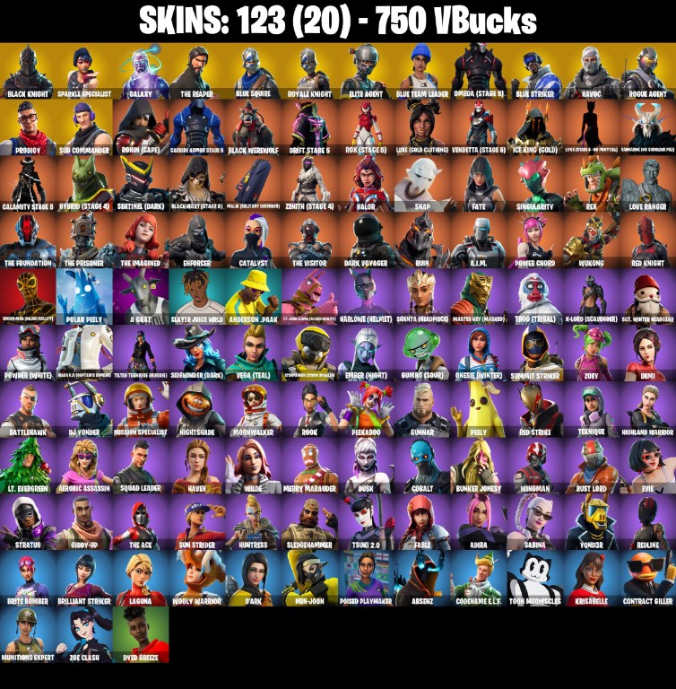 Fortnite Account ( PLAYSTATION / XBOX / PC / MOBILE / NINTENDO ) Black Knight, Galaxy, The Reaper, Mako (123 Skins)