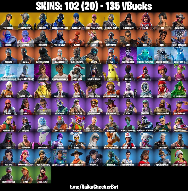 Fortnite Account ( PLAYSTATION / XBOX / PC / MOBILE / NINTENDO ) The Reaper, OG STW, Candy Axe, Elite Agent (102 Skins)