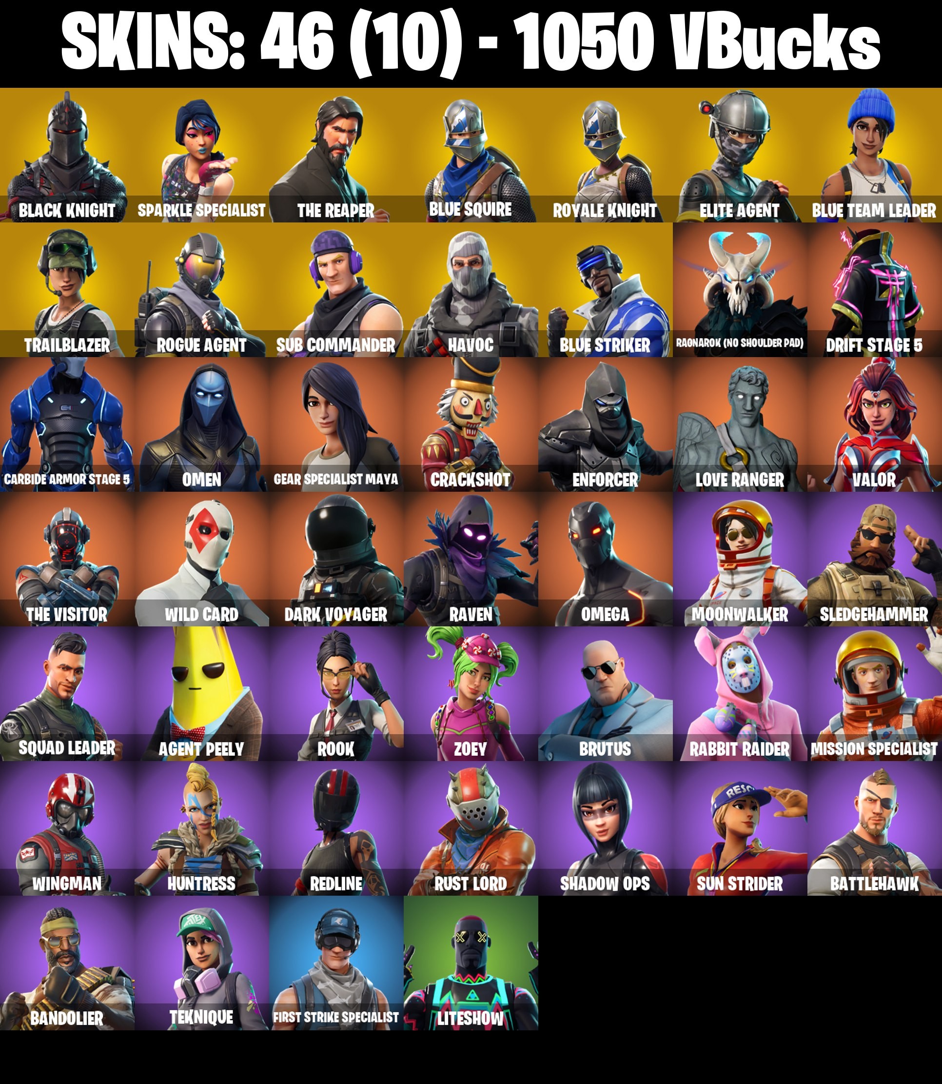 Fortnite Account ( PLAYSTATION / XBOX / PC / MOBILE / NINTENDO ) Black Knight, The Reaper (46 Skins)