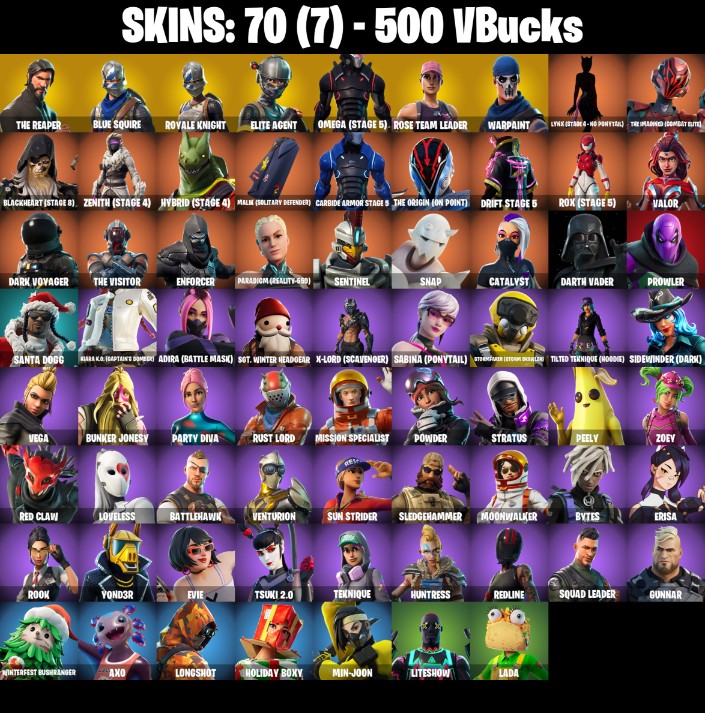 Fortnite Account ( PLAYSTATION / XBOX / PC / MOBILE / NINTENDO ) The Reaper, OG STW, Blue Squire (70 Skins)