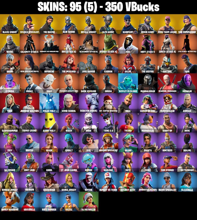 Fortnite Account ( PLAYSTATION / XBOX / PC / MOBILE / NINTENDO ) Black Knight, The Reaper, Rogue Agent (95 Skins)