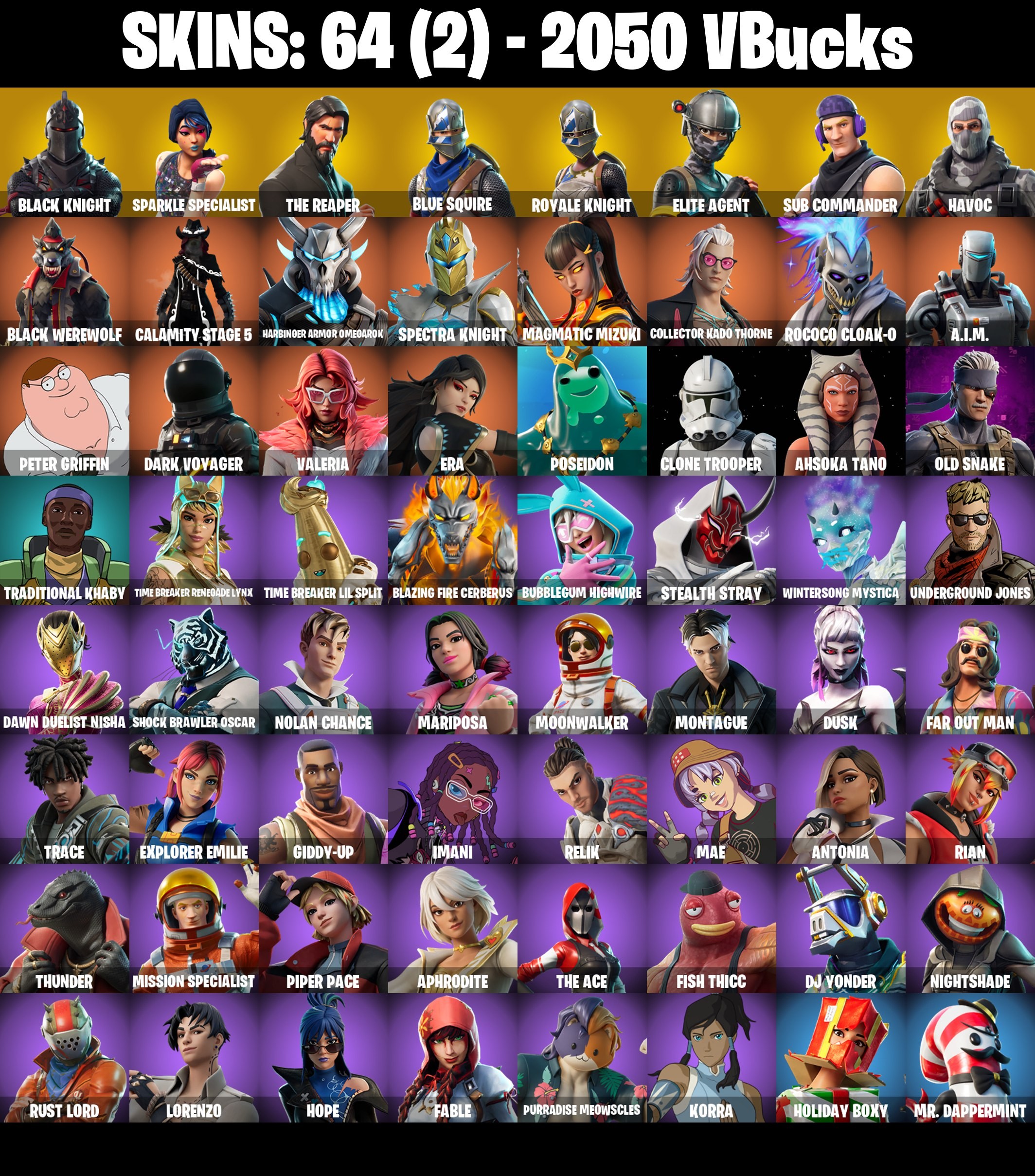 Fortnite Account ( PLAYSTATION / XBOX / PC / MOBILE / NINTENDO ) Black Knight, The Reaper (64 Skins)