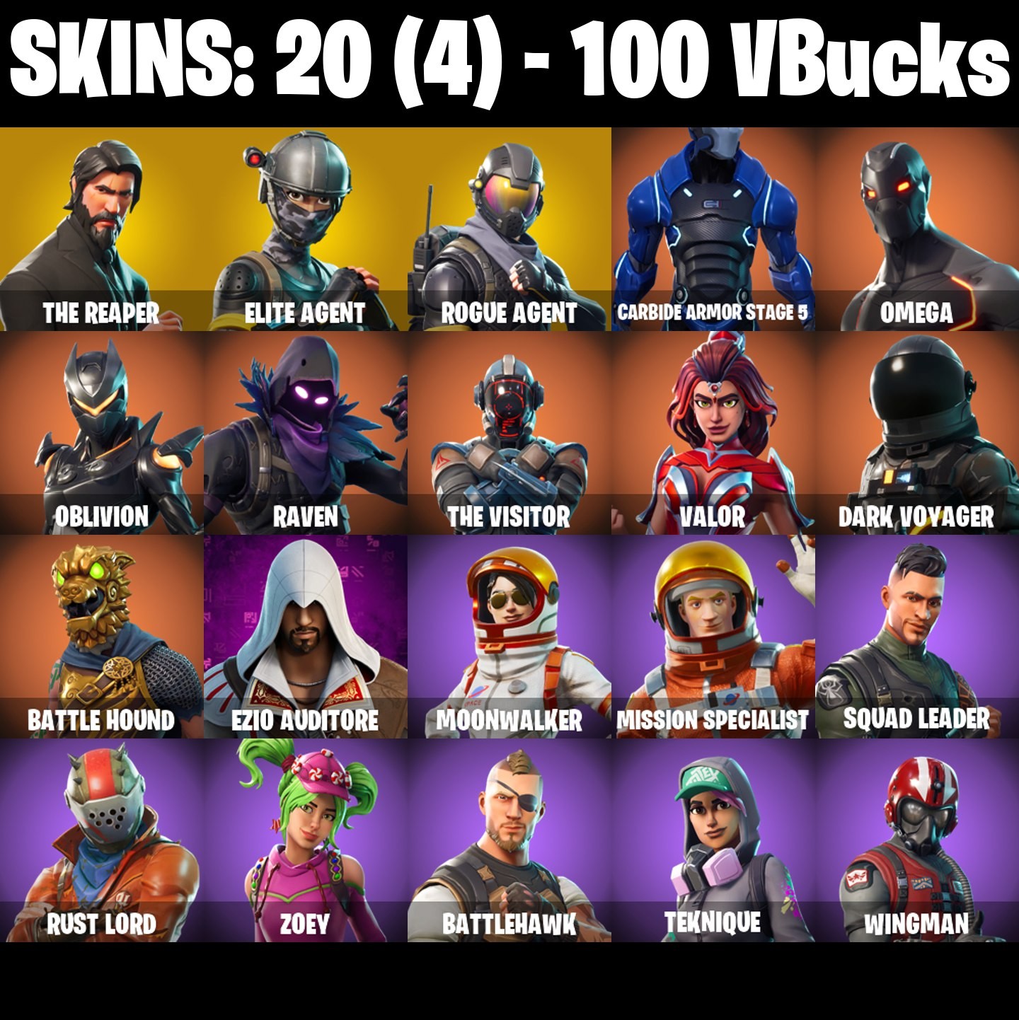 Fortnite Account ( PLAYSTATION / XBOX / PC / MOBILE / NINTENDO ) The Reaper, Elite Agent, Rogue Agent, Mako (20 Skins)