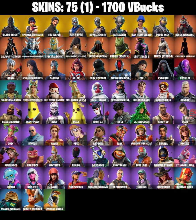 Fortnite Account ( PLAYSTATION / XBOX / PC / MOBILE / NINTENDO ) Black Knight, The Reaper (75 Skins)