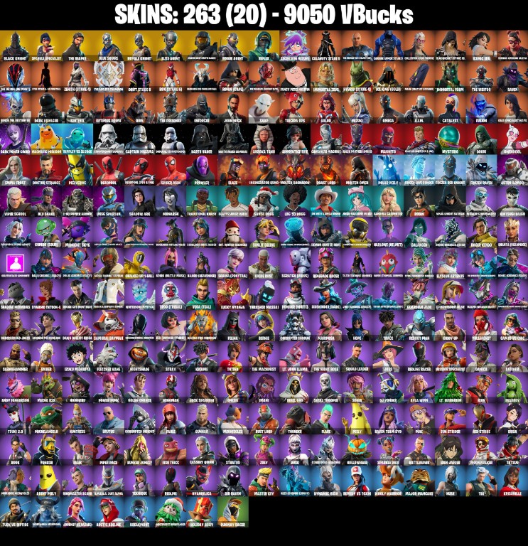 Fortnite Account ( PLAYSTATION / XBOX / PC / MOBILE / NINTENDO ) Black Knight, The Reaper, Reflex, Mako, 9050 VB (263 Skins)