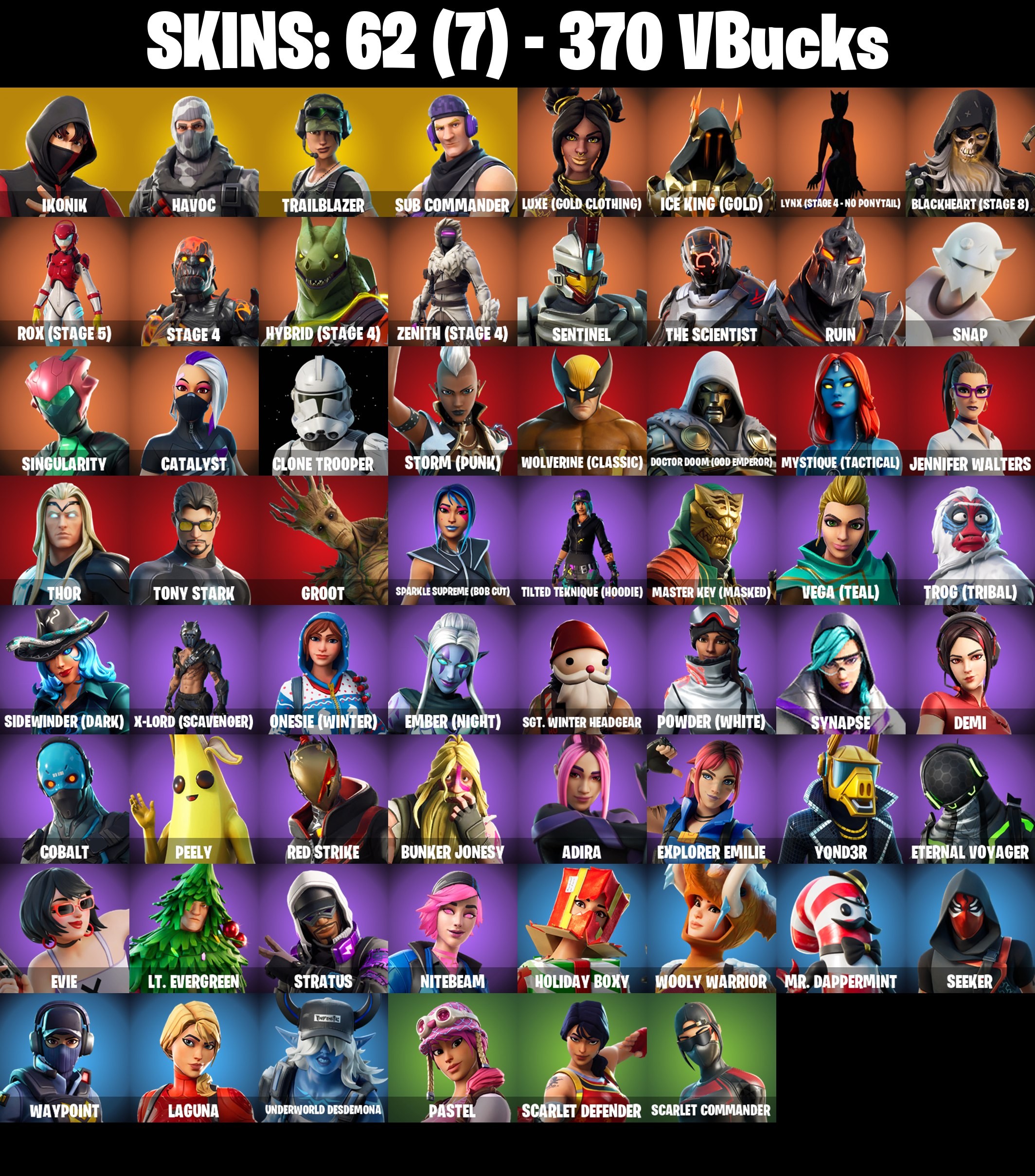 Fortnite Account ( PLAYSTATION / XBOX / PC / MOBILE / NINTENDO ) Ikonik (62 Skins)