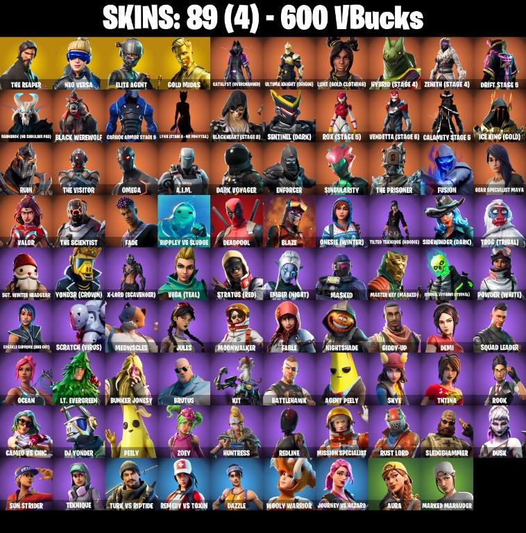 Fortnite Account ( PLAYSTATION / XBOX / PC / MOBILE / NINTENDO ) The Reaper, Mako (89 Skins)