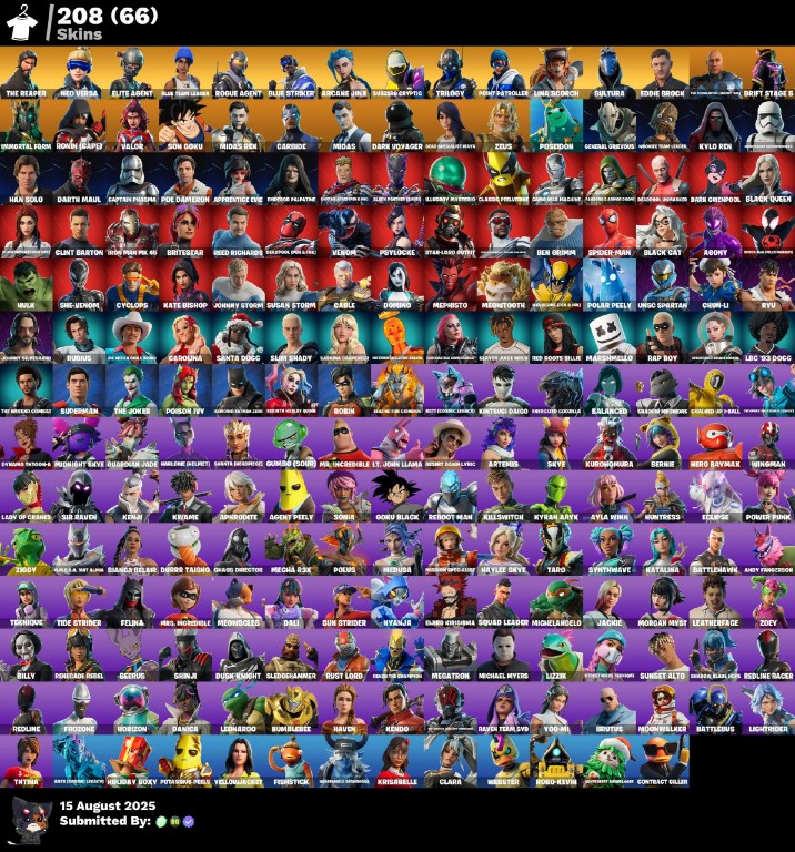 Fortnite Account ( PLAYSTATION / XBOX / PC / MOBILE / NINTENDO ) The Reaper, Neo Versa, Elite Agent, Blue Team Leader, Rogue Agent (208 Skins)