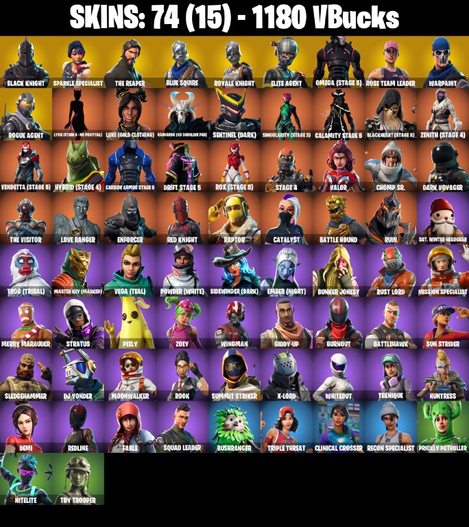 Fortnite Account ( PLAYSTATION / XBOX / PC / MOBILE / NINTENDO ) Black Knight, The Reaper, OG STW (74 Skins)