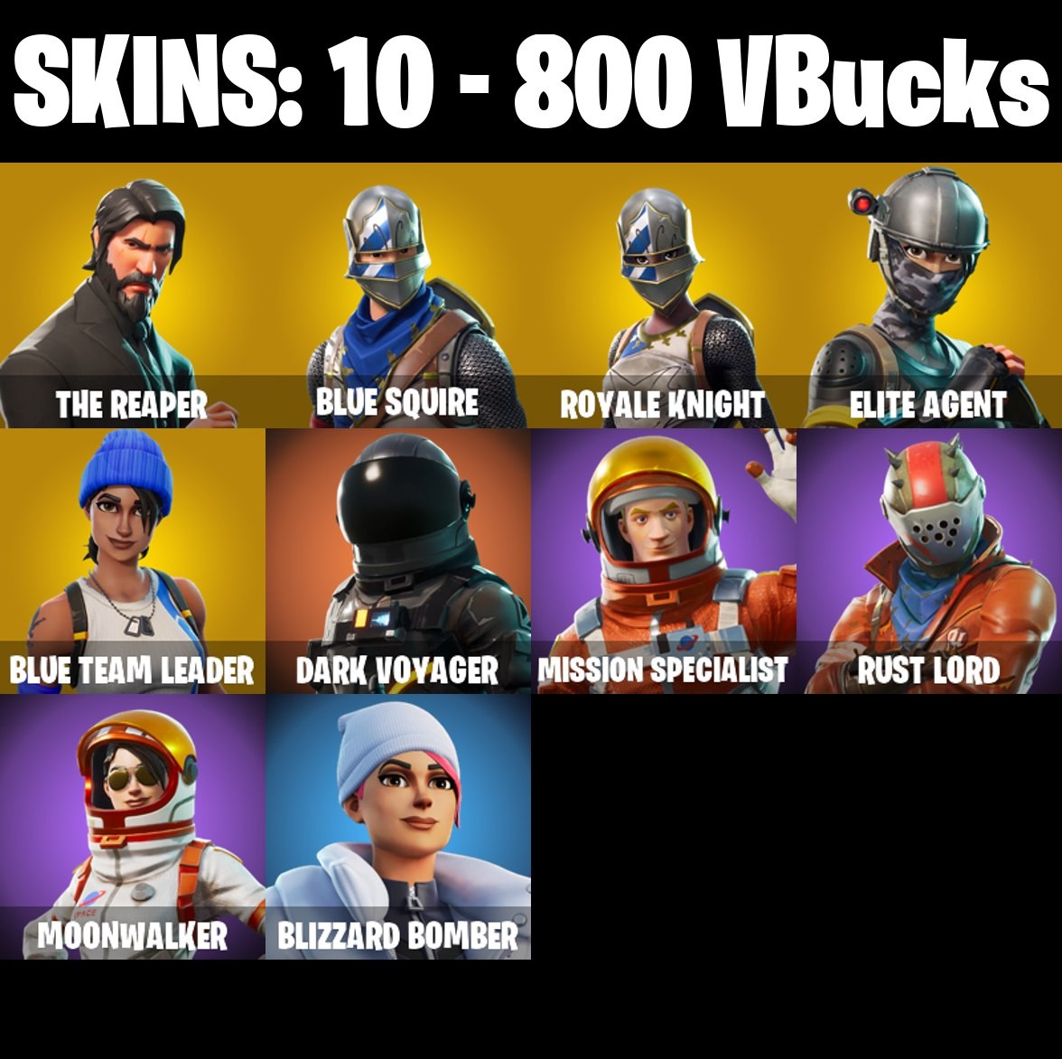 Fortnite Account ( PLAYSTATION / XBOX / PC / MOBILE / NINTENDO ) The Reaper, Blue Squire (10 Skins)