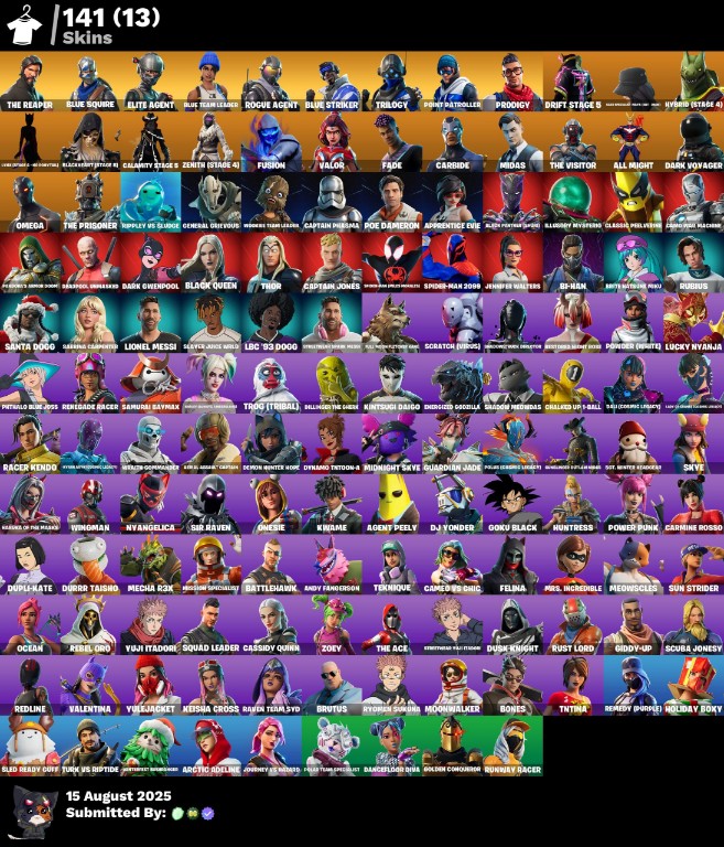 Fortnite Account ( PLAYSTATION / XBOX / PC / MOBILE / NINTENDO ) The Reaper, Blue Squire, Elite Agent, Blue Team Leader, Rogue Agent (141 Skins)