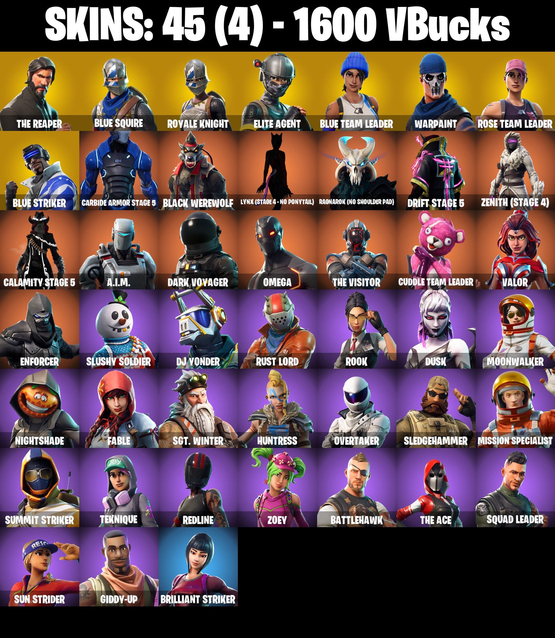 Fortnite Account ( PLAYSTATION / XBOX / PC / MOBILE / NINTENDO ) The Reaper, Blue Squire (45 Skins)