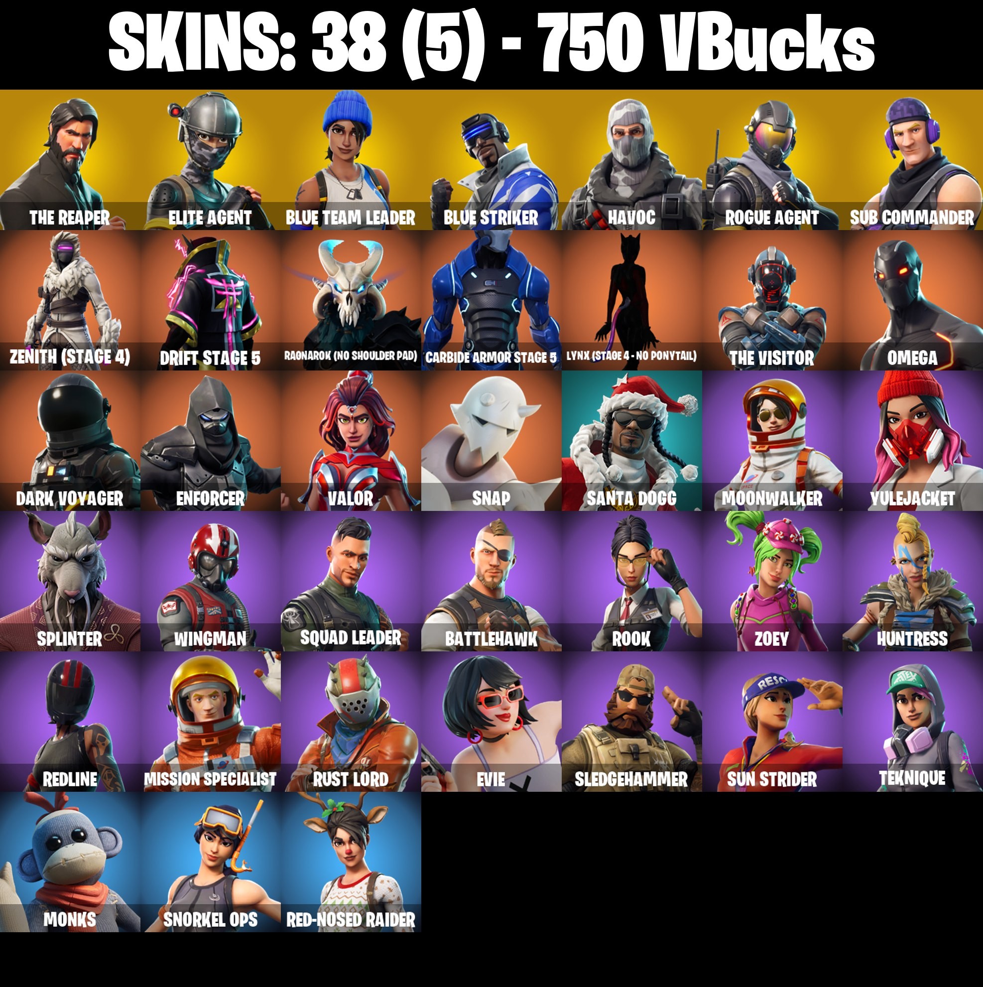 Fortnite Account ( PLAYSTATION / XBOX / PC / MOBILE / NINTENDO ) The Reaper, Mako (38 Skins)