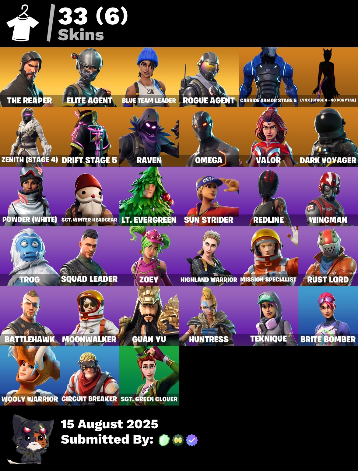 Fortnite Account ( PLAYSTATION / XBOX / PC / MOBILE / NINTENDO ) The Reaper, Elite Agent, Blue Team Leader, Rogue Agent (33 Skins)