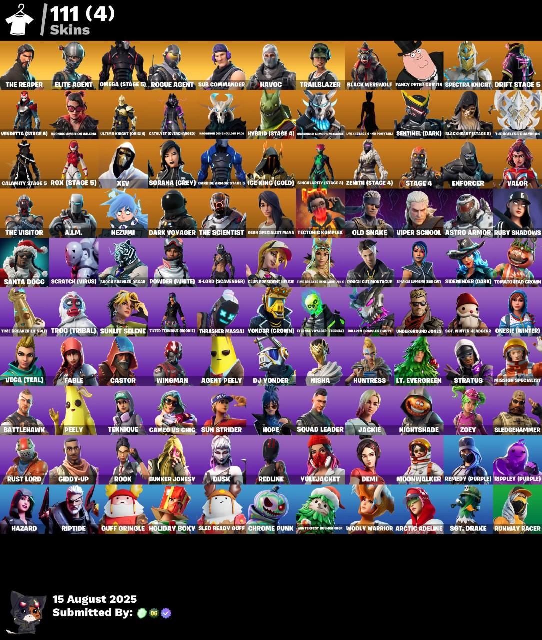 Fortnite Account ( PLAYSTATION / XBOX / PC / MOBILE / NINTENDO ) The Reaper, Elite Agent, Omega Stage 5, Rogue Agent, Sub Commander, Havoc (111 Skins)