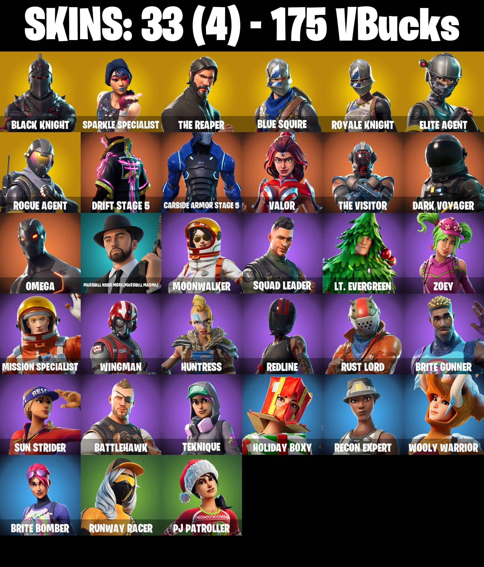 Fortnite Account ( PLAYSTATION / XBOX / PC / MOBILE / NINTENDO ) Black Knight, Leviathan Axe, The Reaper (33 Skins)