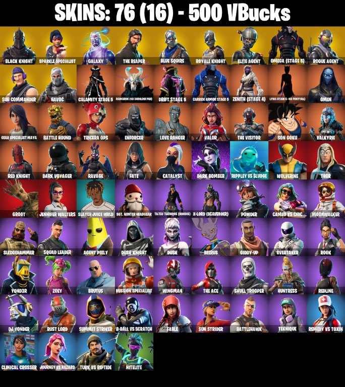 Fortnite Account ( PLAYSTATION / XBOX / PC / MOBILE / NINTENDO ) Black Knight, Galaxy, The Reaper, Floss (76 Skins)