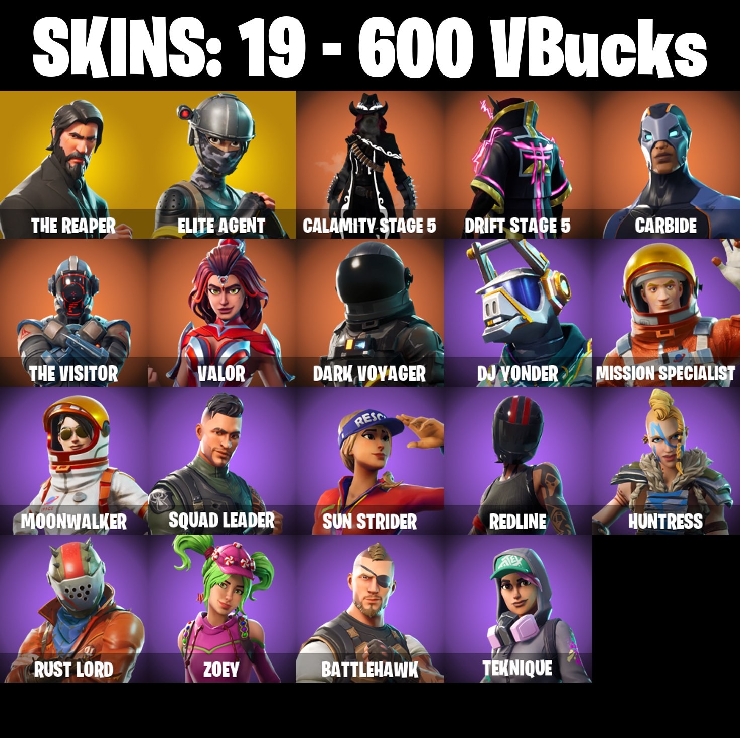 Fortnite Account ( PLAYSTATION / XBOX / PC / MOBILE / NINTENDO ) The Reaper, Elite Agent (19 Skins)