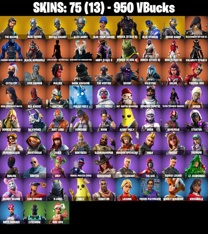 Fortnite Account ( PLAYSTATION / XBOX / PC / MOBILE / NINTENDO ) The Reaper, Blue Squire (75 Skins)