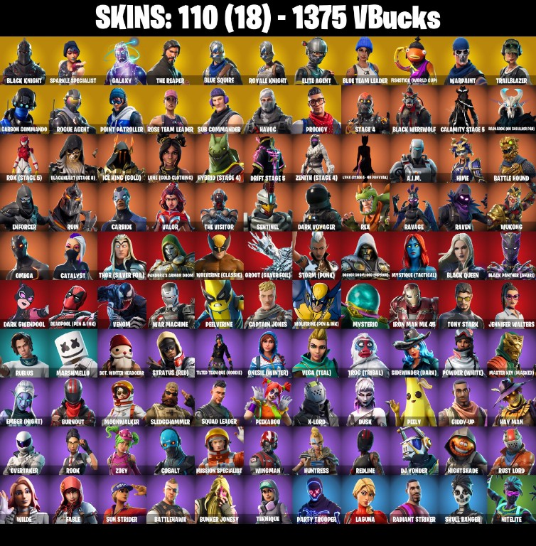 Fortnite Account ( PLAYSTATION / XBOX / PC / MOBILE / NINTENDO ) Black Knight, Galaxy, The Reaper, OG STW, Fishstick, Mako (110 Skins)