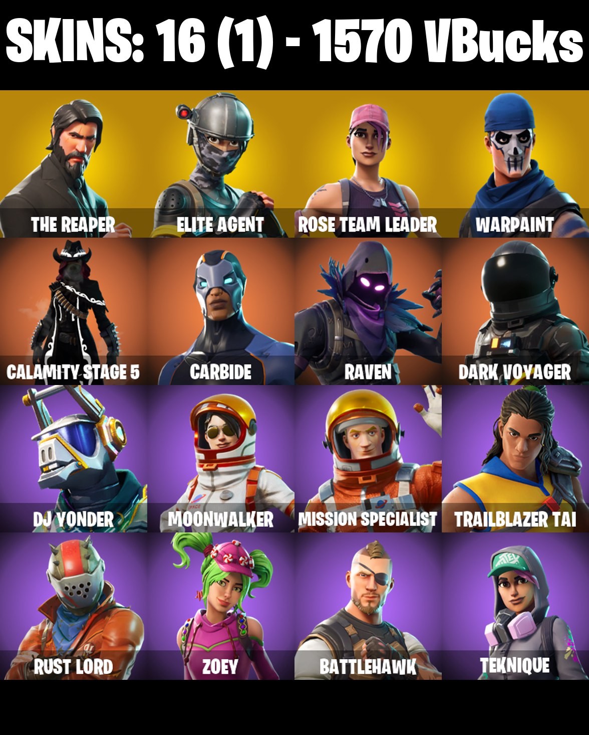 Fortnite Account ( PLAYSTATION / XBOX / PC / MOBILE / NINTENDO ) The Reaper, OG STW, Elite Agent (16 Skins)