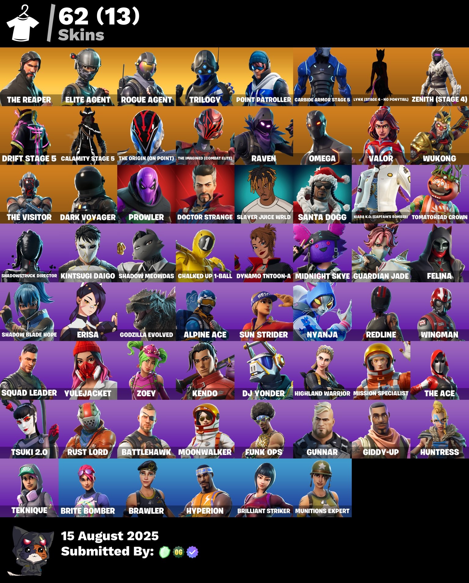 Fortnite Account ( PLAYSTATION / XBOX / PC / MOBILE / NINTENDO ) The Reaper, Elite Agent, Rogue Agent, Trilogy (62 Skins)