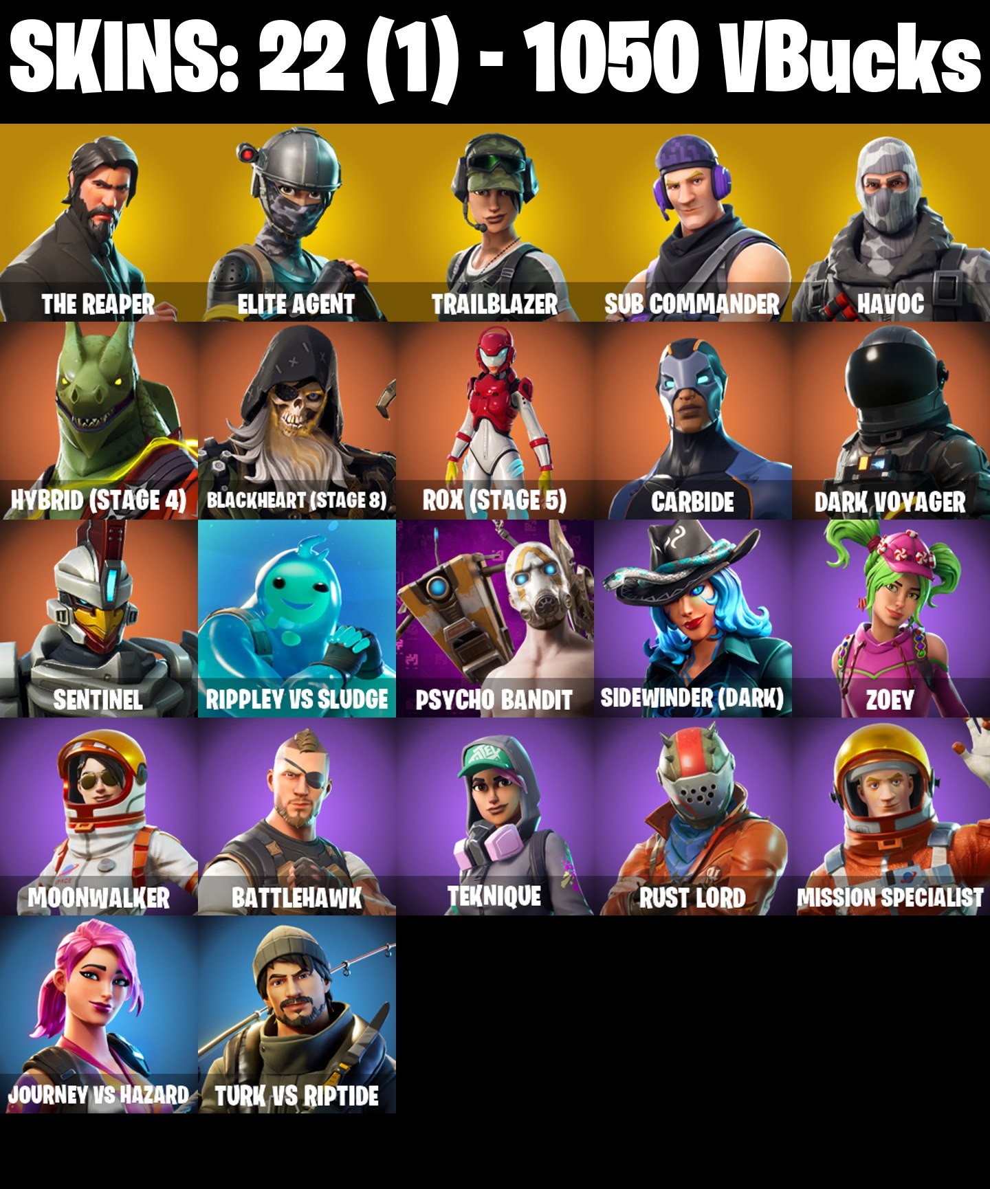 Fortnite Account ( PLAYSTATION / XBOX / PC / MOBILE / NINTENDO ) The Reaper, Elite Agent (22 Skins)