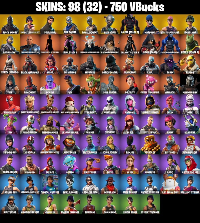 Fortnite Account ( PLAYSTATION / XBOX / PC / MOBILE / NINTENDO ) Black Knight, The Reaper (98 Skins)