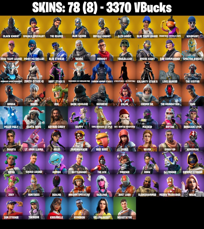 Fortnite Account ( PLAYSTATION / XBOX / PC / MOBILE / NINTENDO ) Black Knight, OG STW, The Reaper, Floss, 3370 VB (78 Skins)