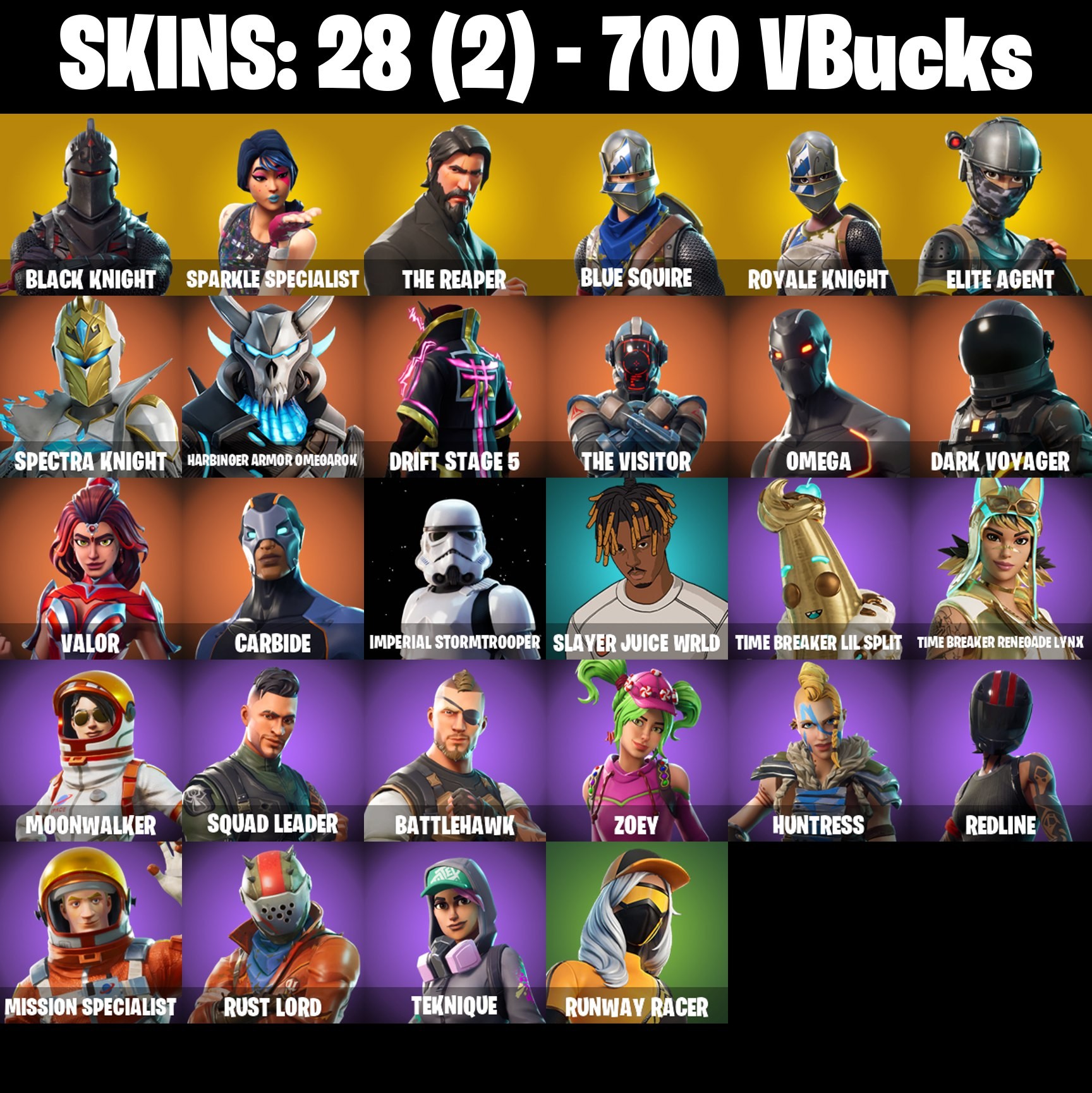 Fortnite Account ( PLAYSTATION / XBOX / PC / MOBILE / NINTENDO ) Black Knight, The Reaper, Floss (28 Skins)