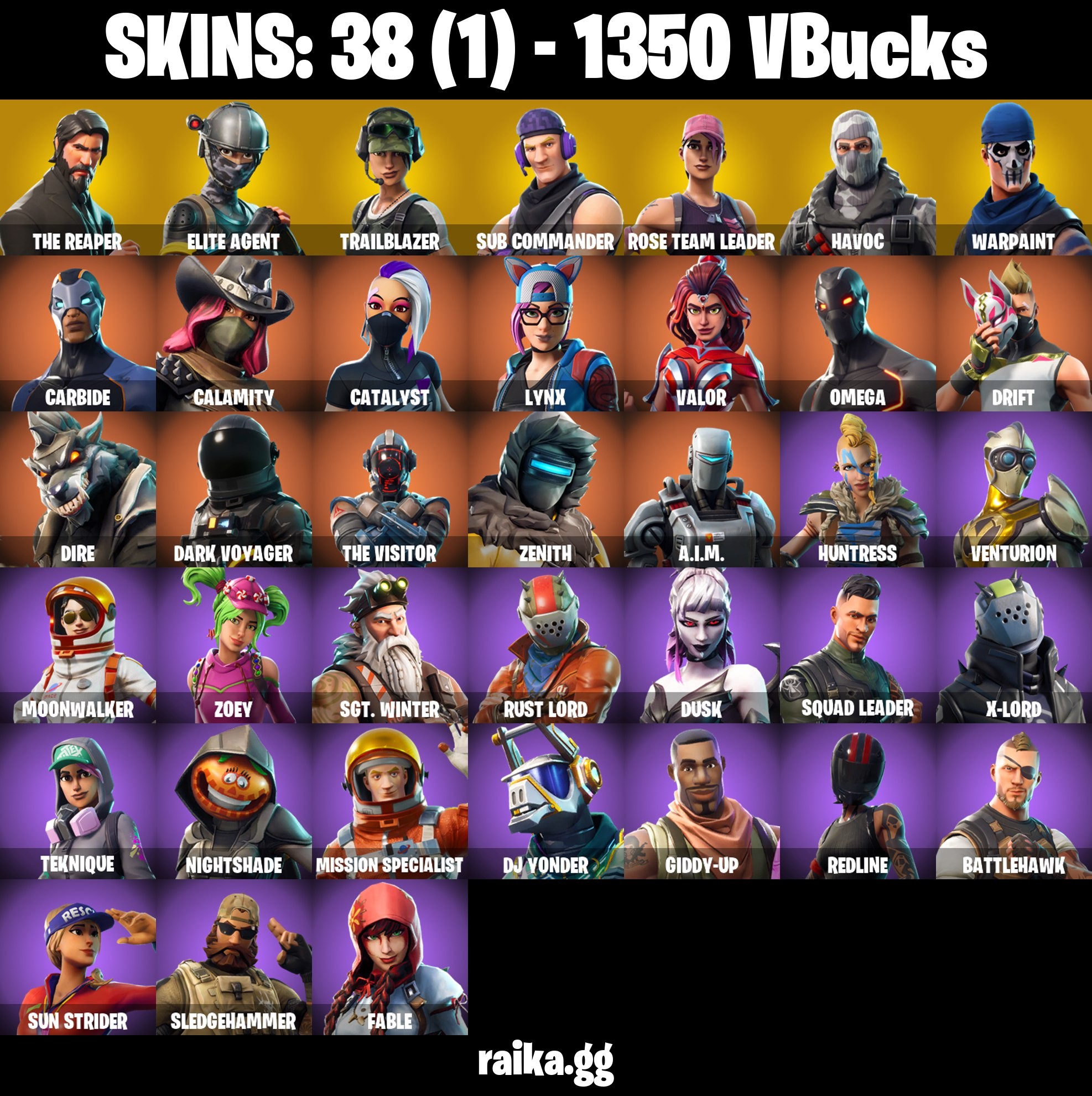 Fortnite Account ( PLAYSTATION / XBOX / PC / MOBILE / NINTENDO ) The Reaper, OG STW, Omega, 1350 V-BUCKS (38 Skins)