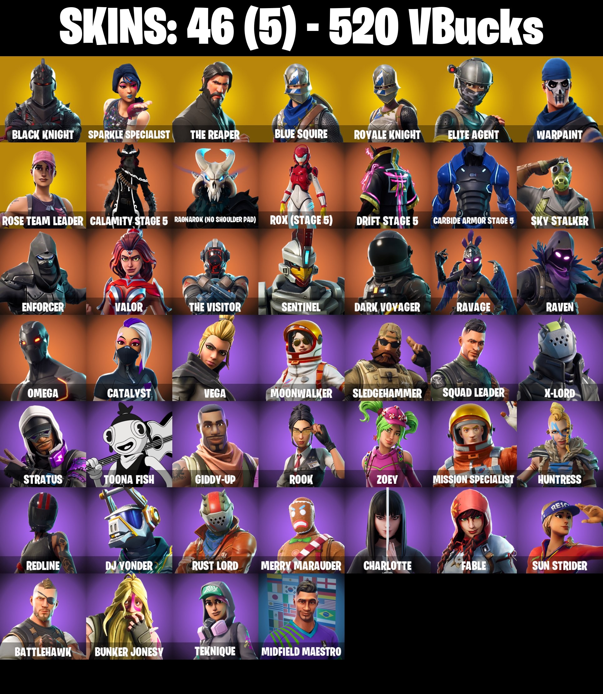Fortnite Account ( PLAYSTATION / XBOX / PC / MOBILE / NINTENDO ) Black Knight, The Reaper, OG STW (46 Skins)