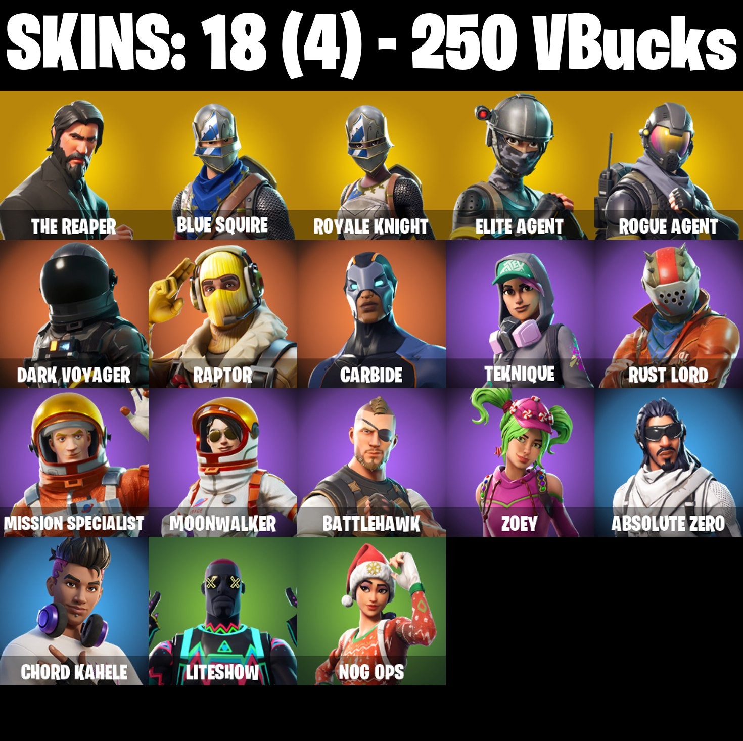 Fortnite Account ( PLAYSTATION / XBOX / PC / MOBILE / NINTENDO ) The Reaper, Blue Squire (18 Skins)
