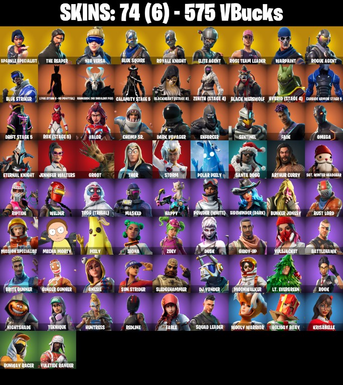 Fortnite Account ( PLAYSTATION / XBOX / PC / MOBILE / NINTENDO ) The Reaper, Sparkle Specialist, Blue Squire, Floss (74 Skins)