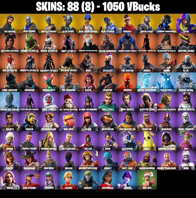 Fortnite Account ( PLAYSTATION / XBOX / PC / MOBILE / NINTENDO ) The Reaper, Blue Squire (88 Skins)