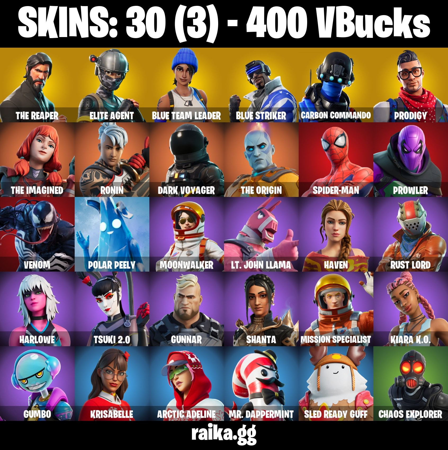 Fortnite Account ( PLAYSTATION / XBOX / PC / MOBILE / NINTENDO ) The Reaper, Blue Team Leader, Blue Striker, Prodigy (30 Skins)