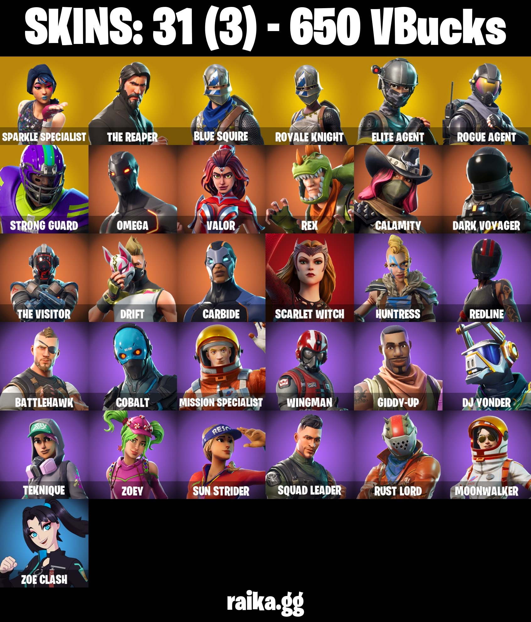 Fortnite Account ( PLAYSTATION / XBOX / PC / MOBILE / NINTENDO ) Sparkle Specialist, Floss, The Reaper, Blue Squire, Elite Agent, Rogue Agent (31 Skins)