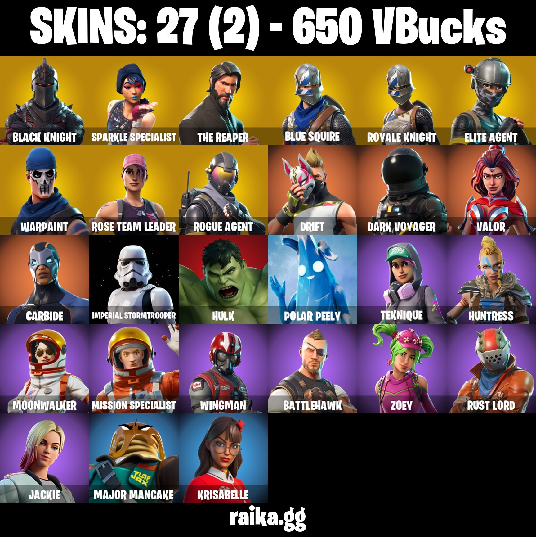 Fortnite Account ( PLAYSTATION / XBOX / PC / MOBILE / NINTENDO ) Black Knight, Mako, Sparkle Specialist, Floss, The Reaper, OG STW, AC/DC (27 Skins)