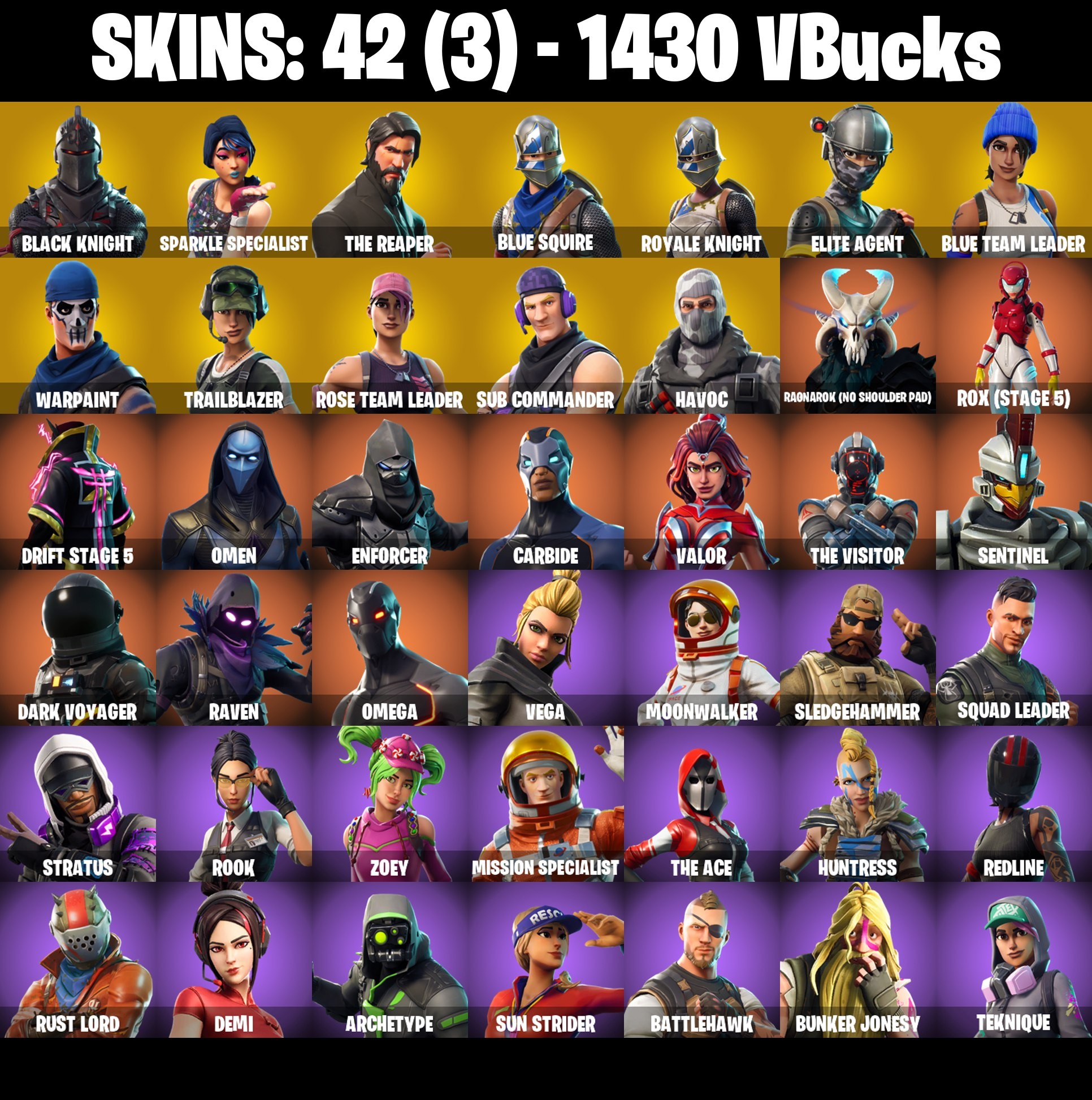 Fortnite Account ( PLAYSTATION / XBOX / PC / MOBILE / NINTENDO ) Black Knight, The Reaper, OG STW (42 Skins)