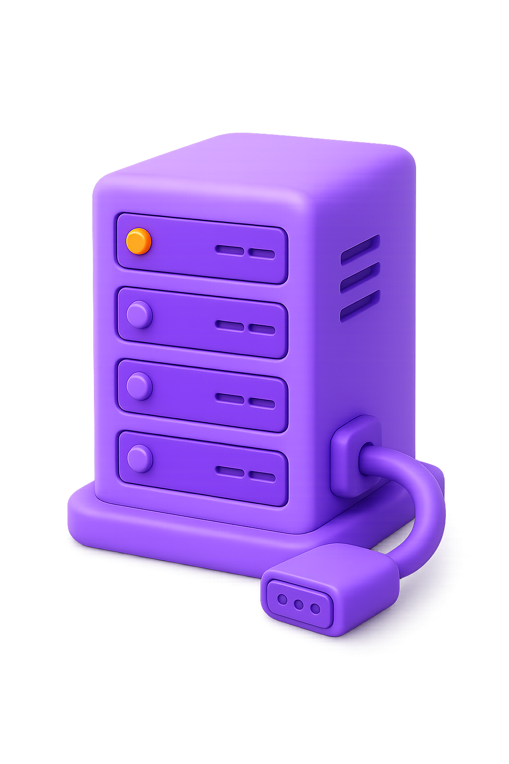 Datacenter proxy — purple clay-style server tower with connecting cable