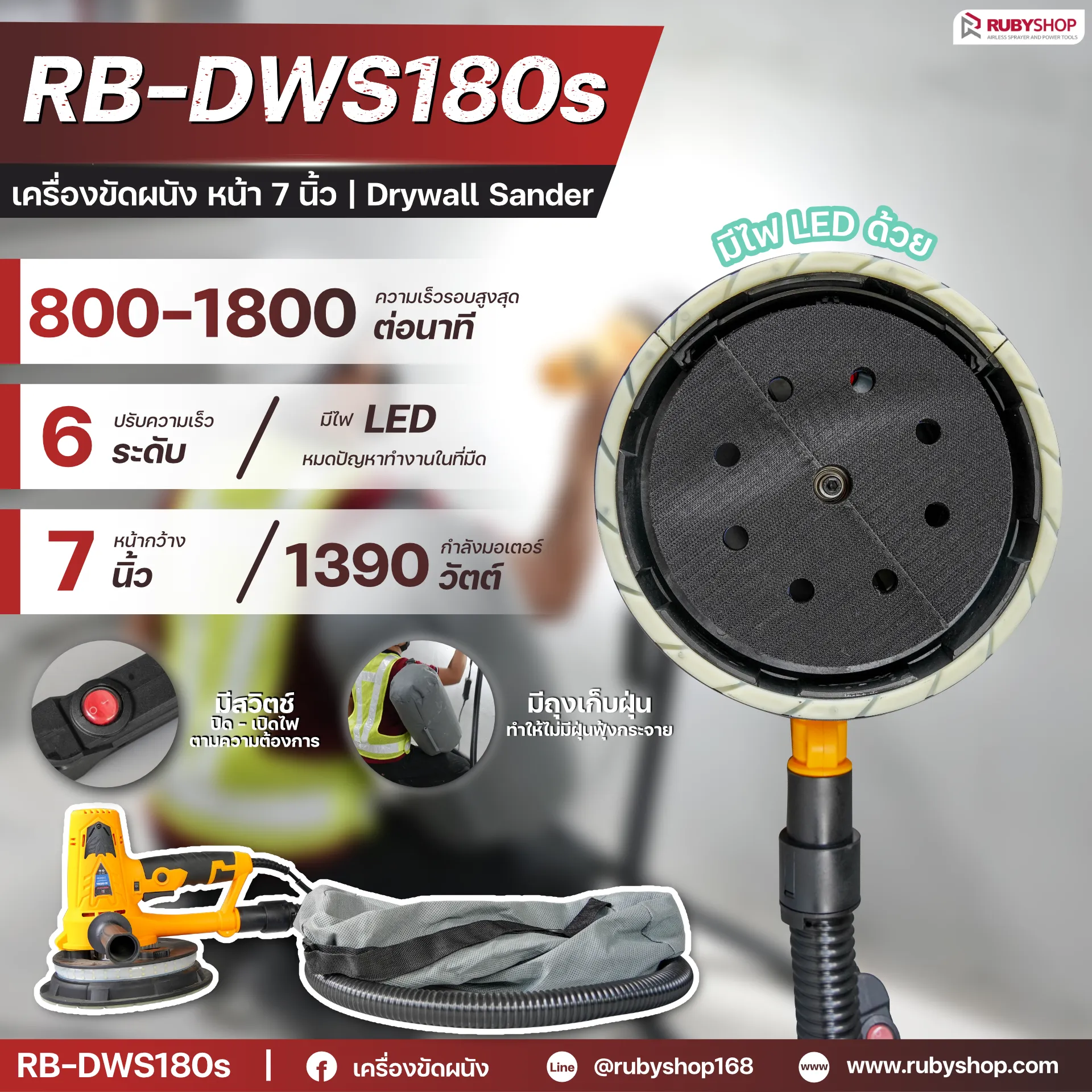 เครื่องขัดผนัง RB-DWS180s