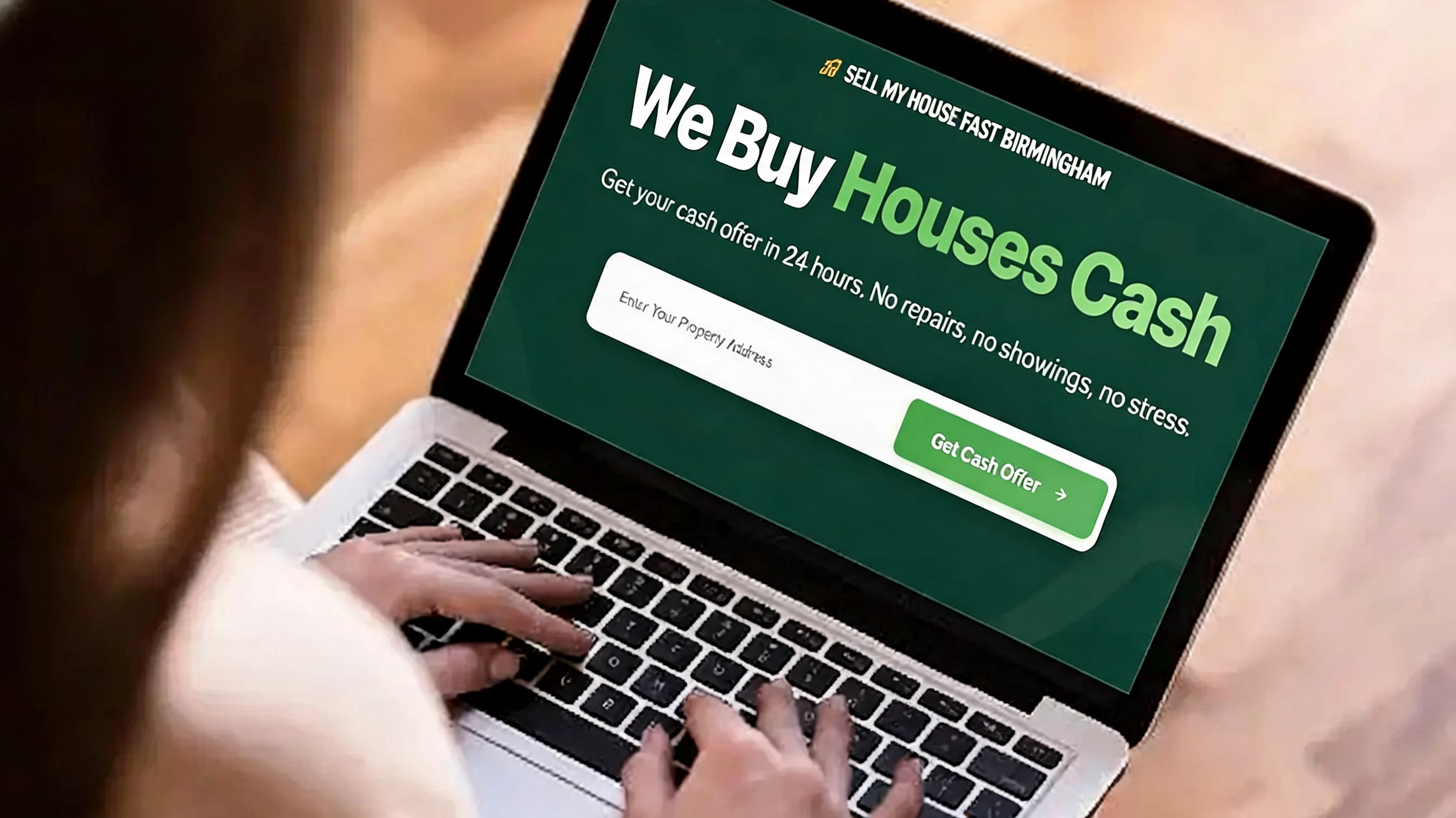 Birmingham Alabama homeowner submitting a property address for a same-day cash offer review