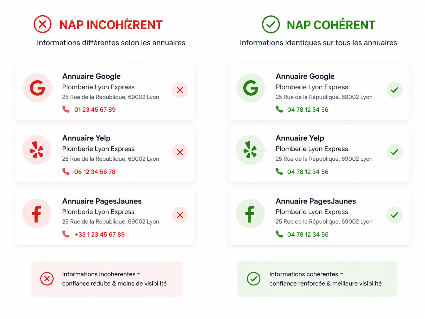 Schéma cohérence NAP — impact SEO local AchatAvis