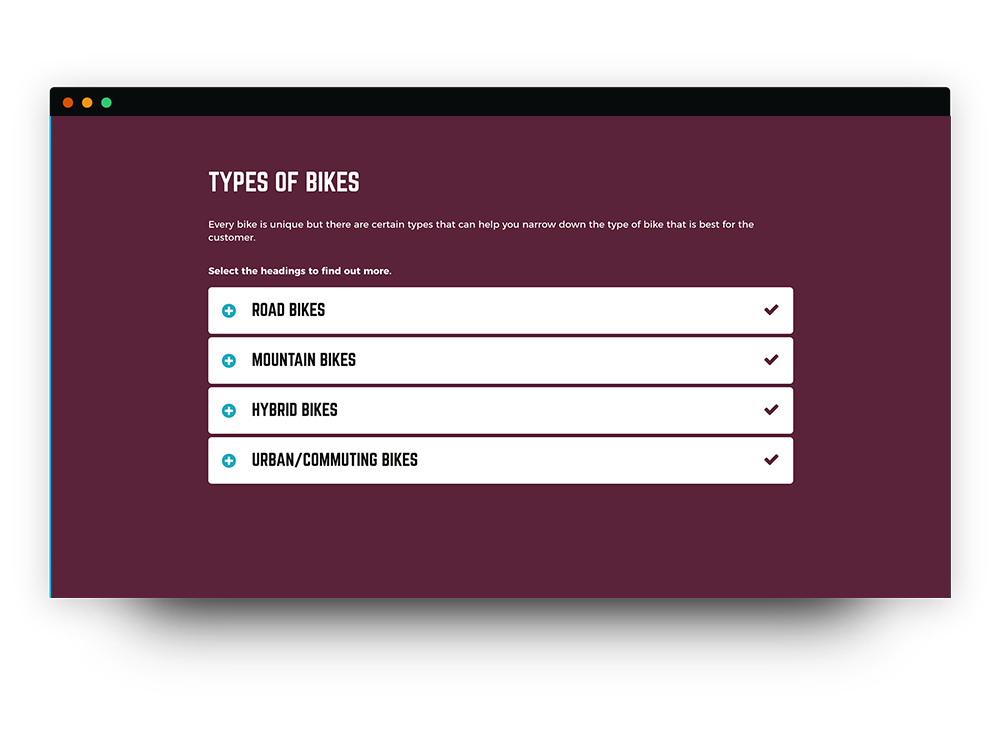 Content Accordion with check marks