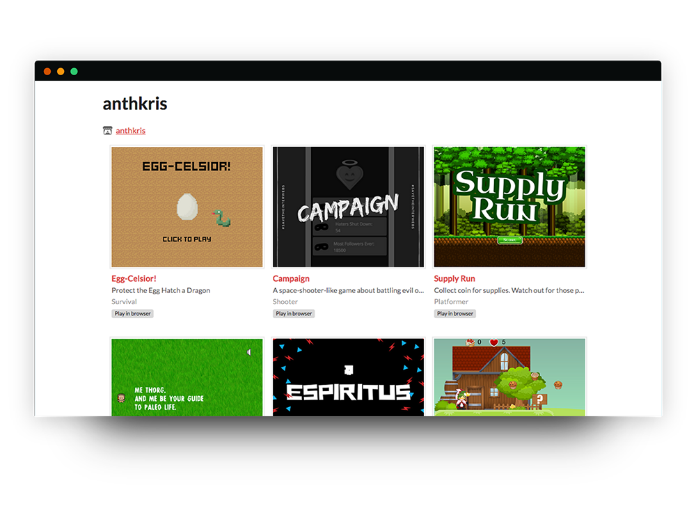 Games on Itch.io page