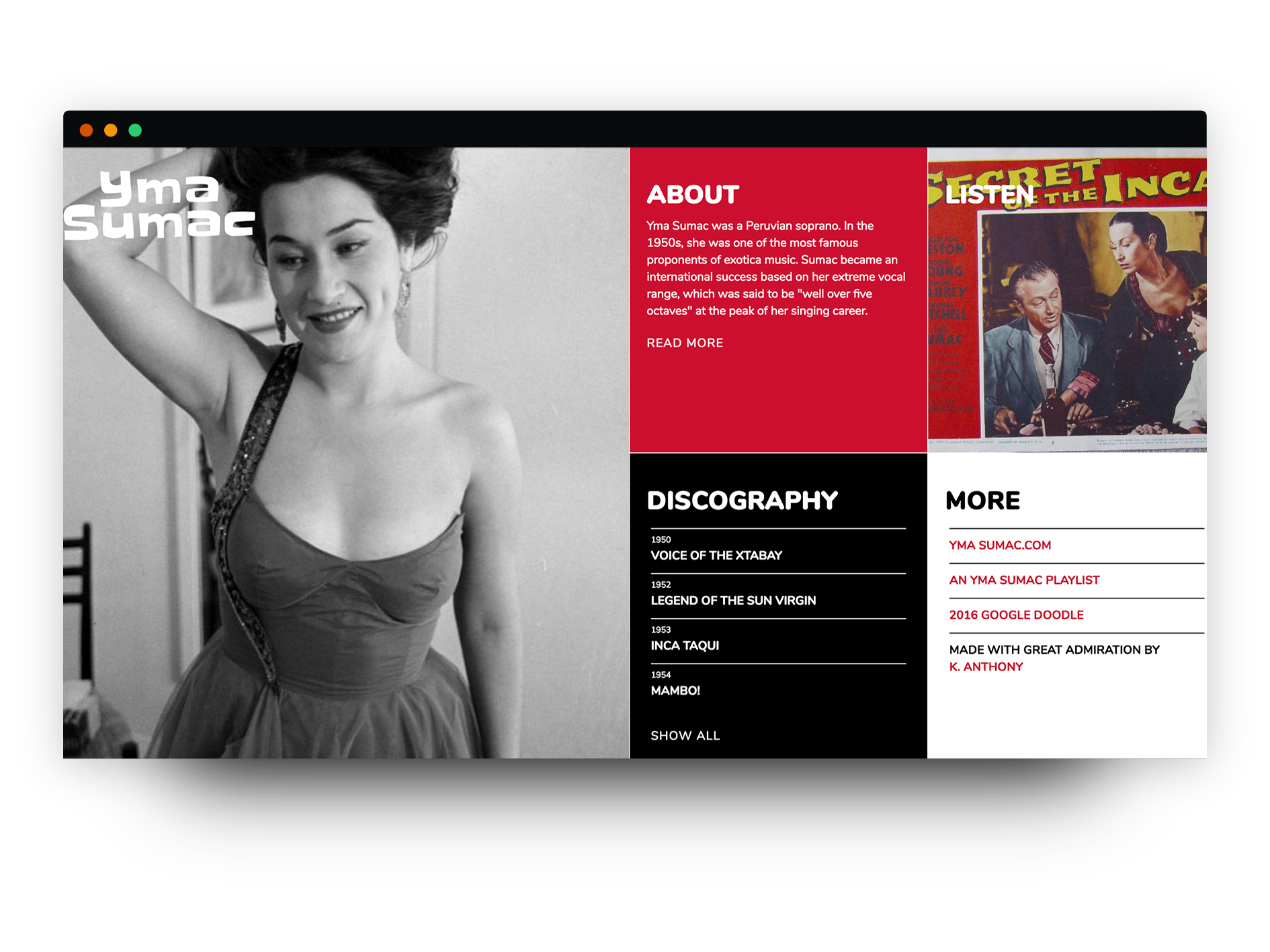 Yma Sumac landing page