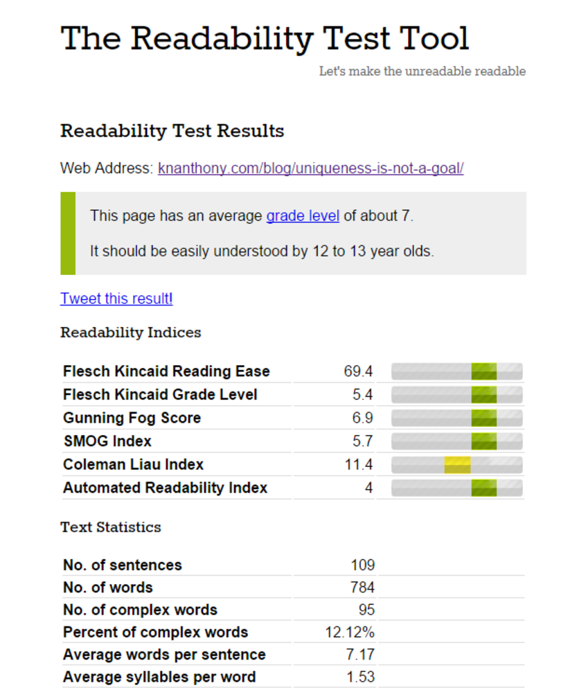 Readability Test UI