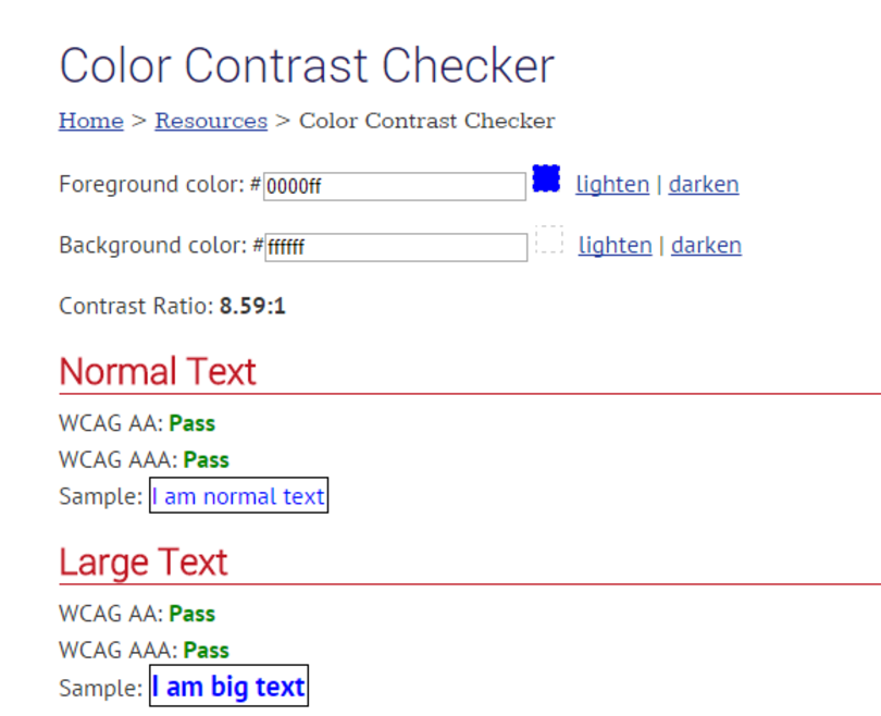 WebAIM color contrast checker UI