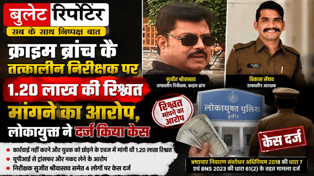 क्राइम ब्रांच के तत्कालीन निरीक्षक पर 1.20 लाख रिश्वत मांगने का आरोप, लोकायुक्त ने दर्ज किया केस